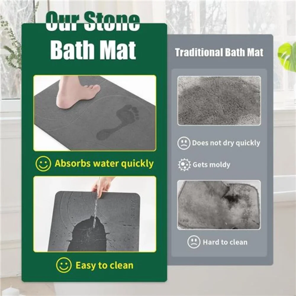 Stone Bath Mat Diatomaceous Earth Quick Dry Non Slip Shower Bathroom Mat